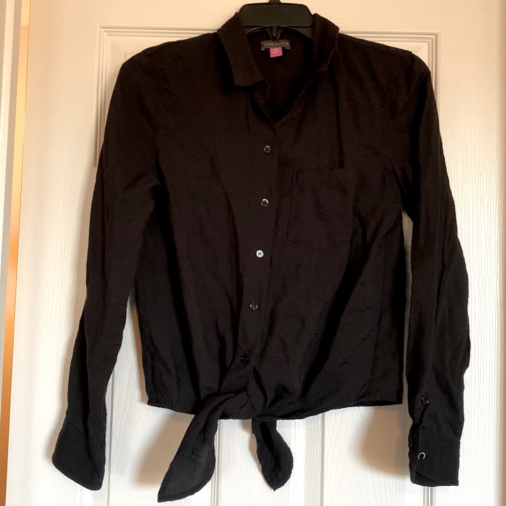 Vince Camuto Long Sleeve Flowy Rumple Tie Front Blouse - XS